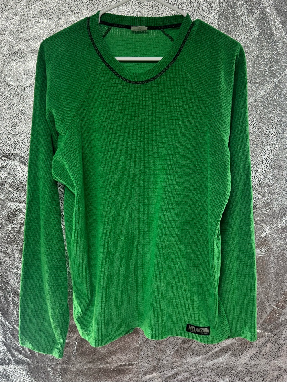Melanzana Micro Grid Bright Green Men's Waffle Thermal Crewneck Sweater L